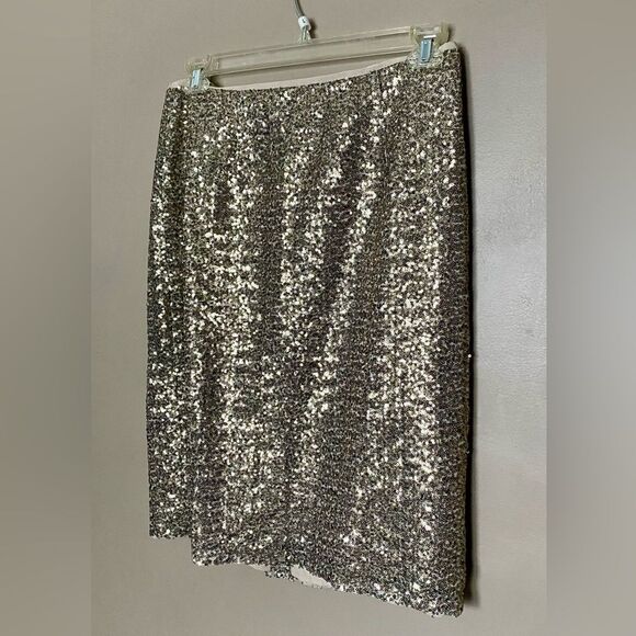 CHICO’S gold sequin pencil skirt NWT shimmer party holiday sz 1 Medium - Picture 13 of 16